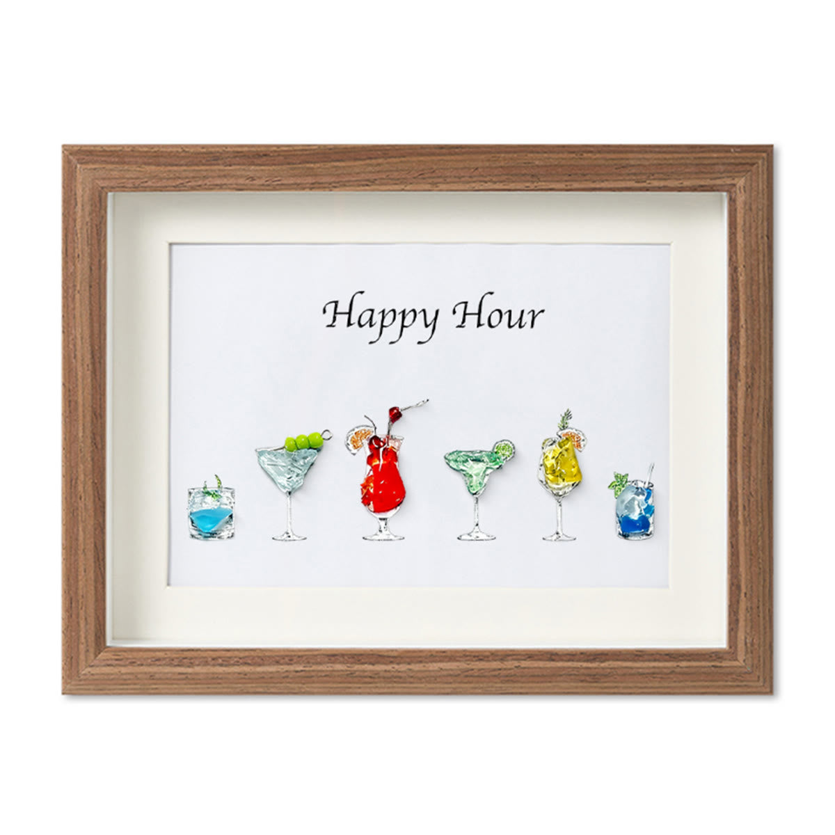 Happy Hour Cocktail Sea Glass Artwork Card With Frame - Walnut Brown - 6" X 8" - image 7