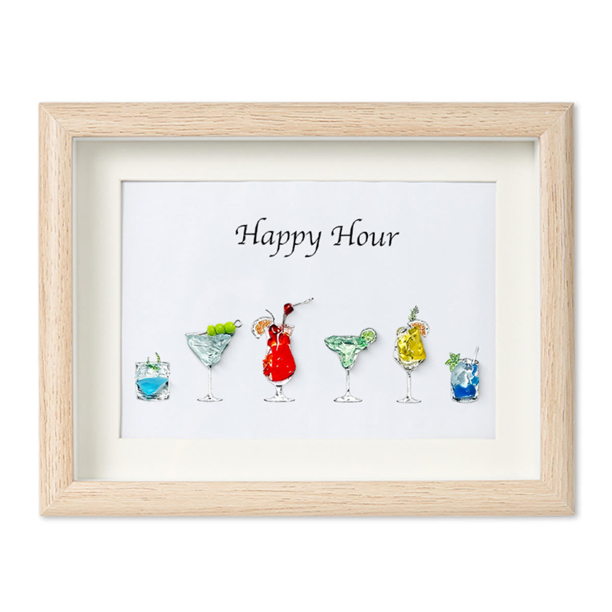 Happy Hour Cocktail Sea Glass Artwork Card With Frame - Oak - 6" X 8" - image 6