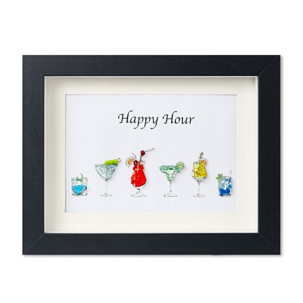 Happy Hour Cocktail Sea Glass Artwork Card With Frame - Black - 6" X 8" - image 8
