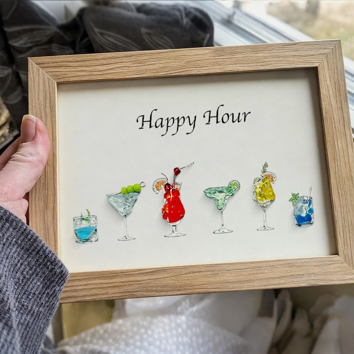 Happy Hour Cocktail Sea Glass Artwork Card With Frame - image 3