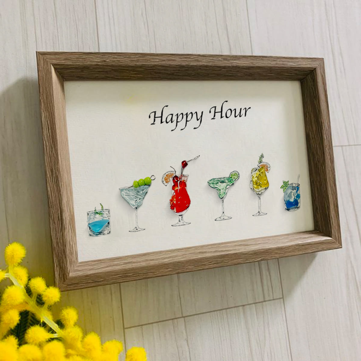 Happy Hour Cocktail Sea Glass Artwork Card With Frame - image 4