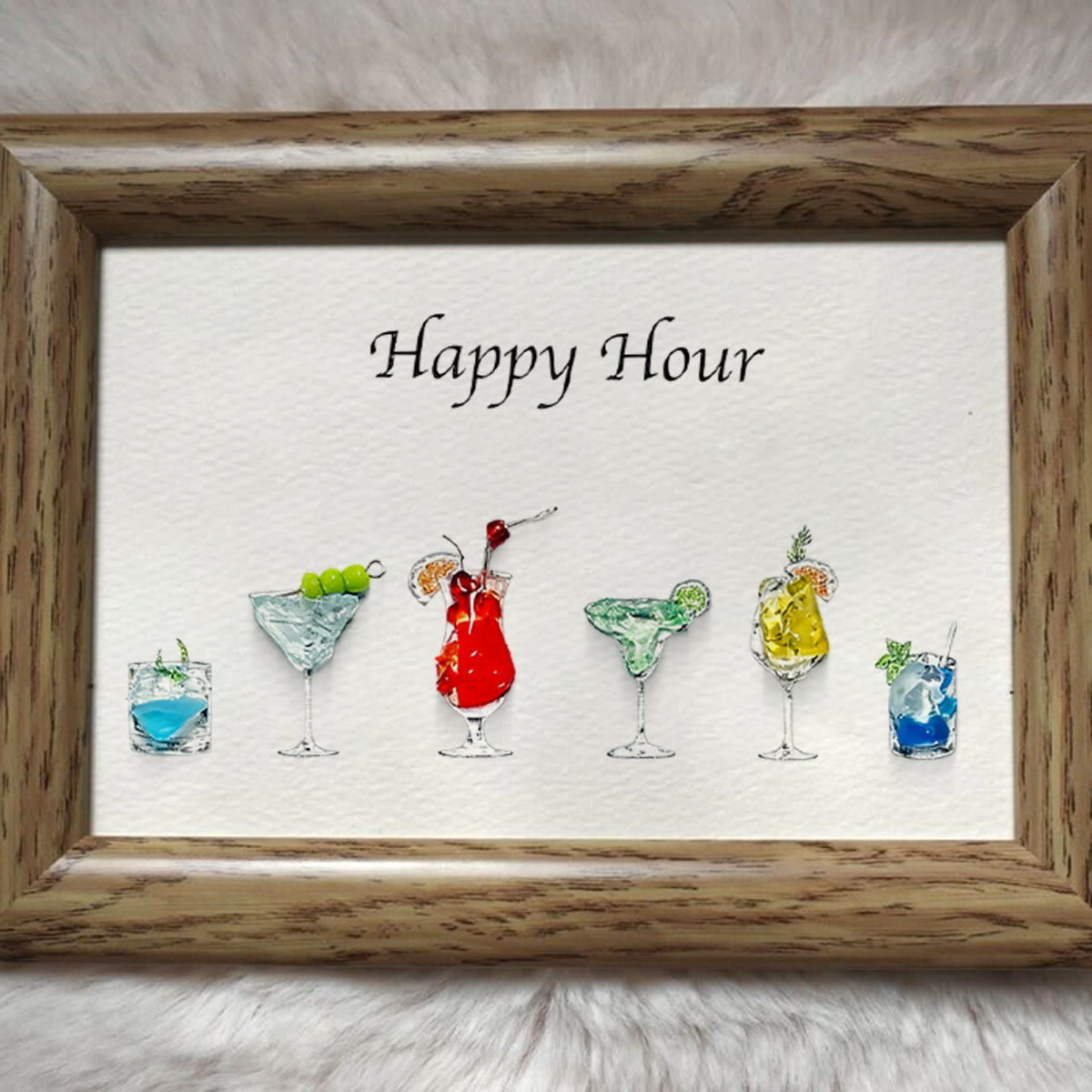 Happy Hour Cocktail Sea Glass Artwork Card With Frame - image 2