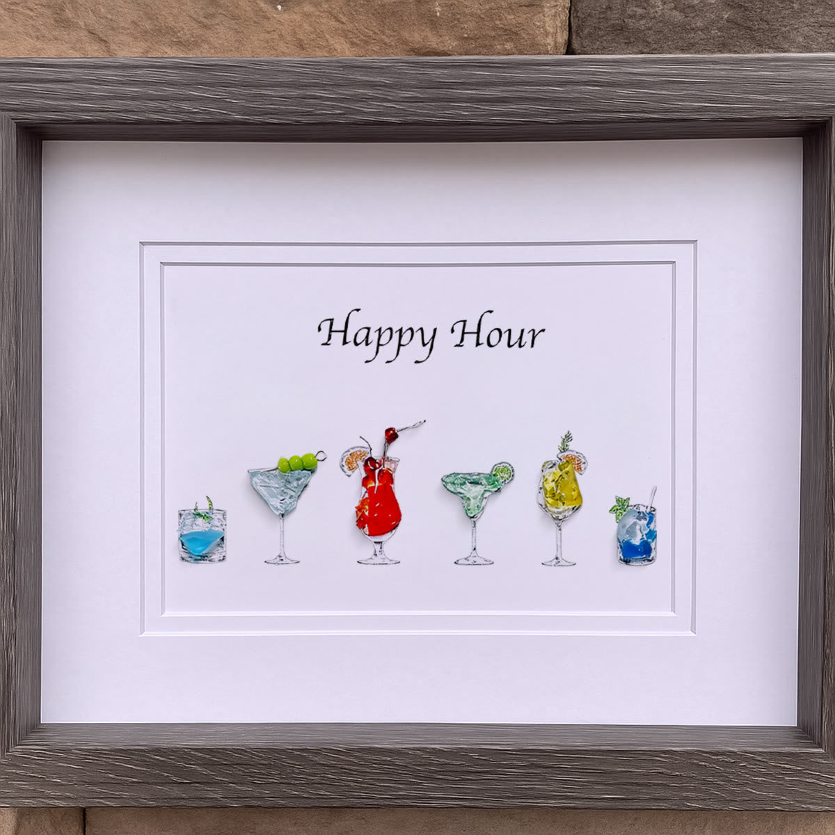Happy Hour Cocktail Sea Glass Artwork Card With Frame - image 0