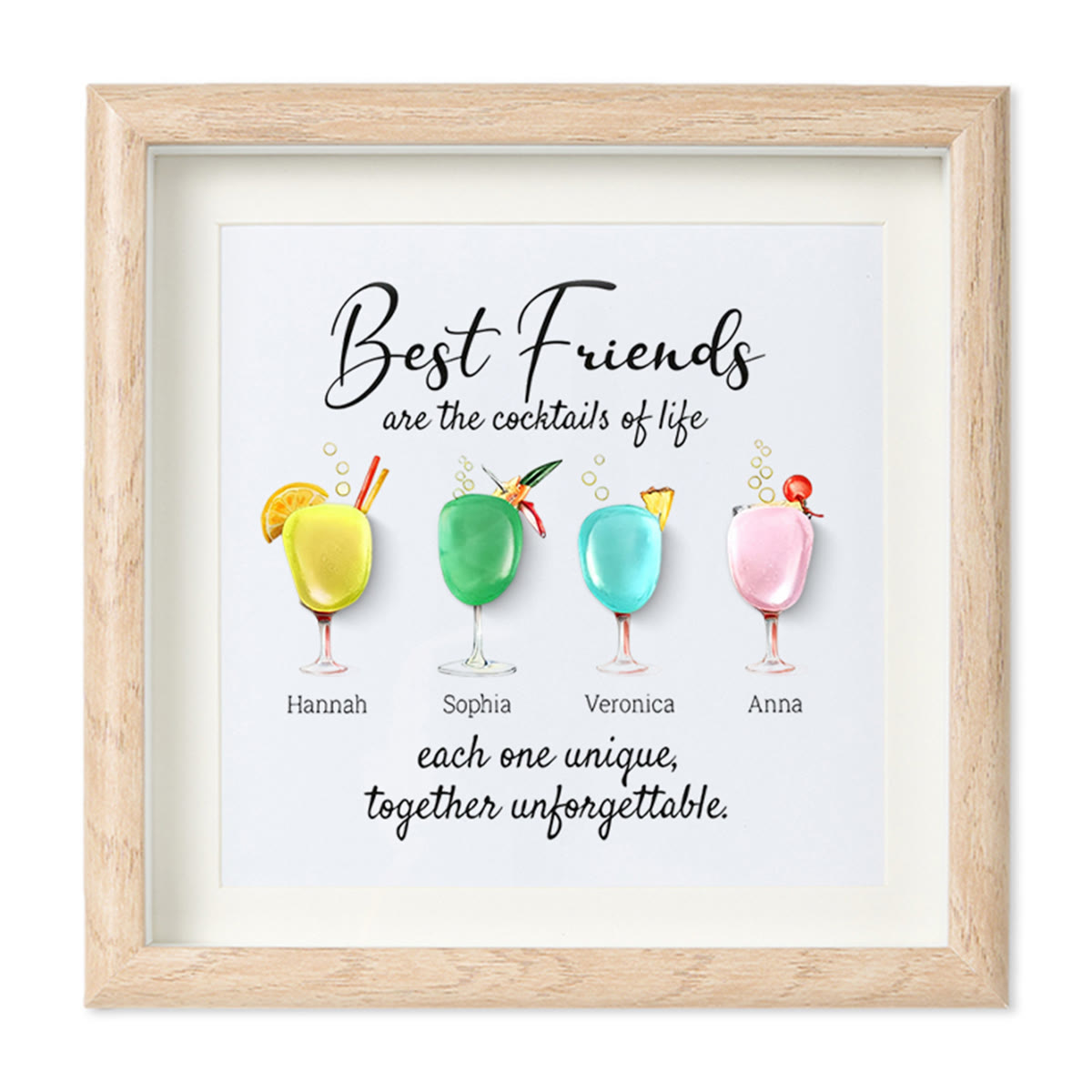 Best Friends Friendship Gift Seaglass Card Artwork With Frame - Oak - 8" X 8" - image 8