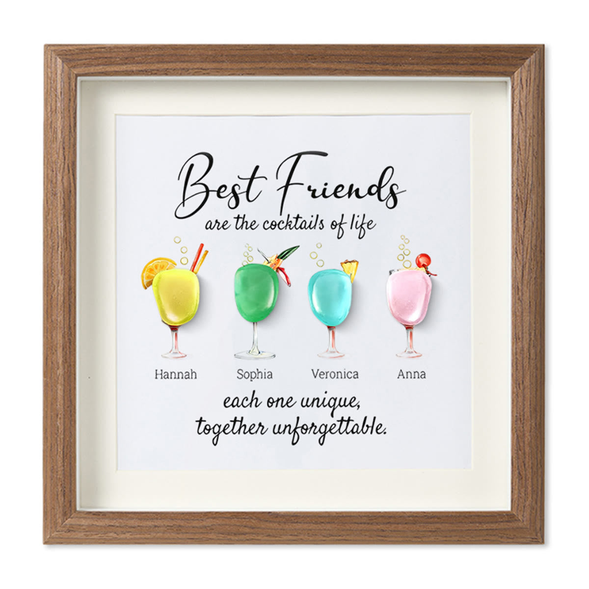 Best Friends Friendship Gift Seaglass Card Artwork With Frame - Walnut Brown - 8" X 8" - image 9