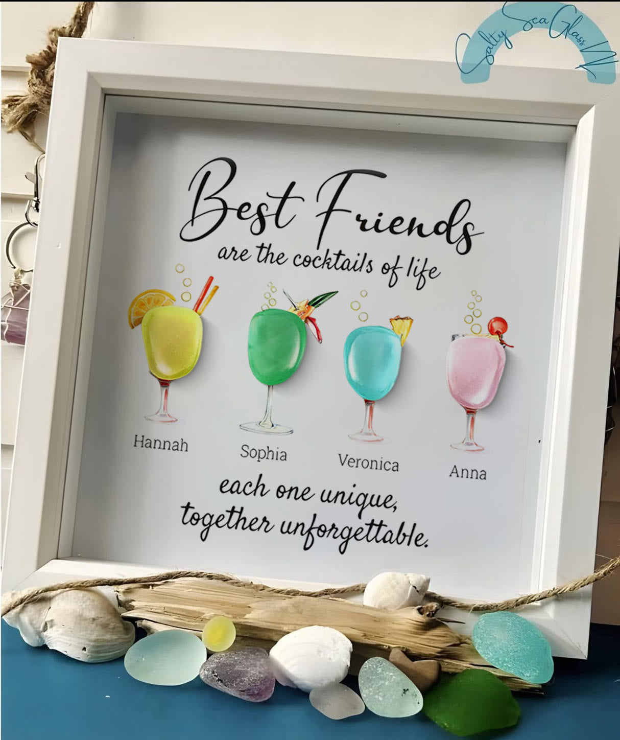 Best Friends Friendship Gift Seaglass Card Artwork With Frame - image 0