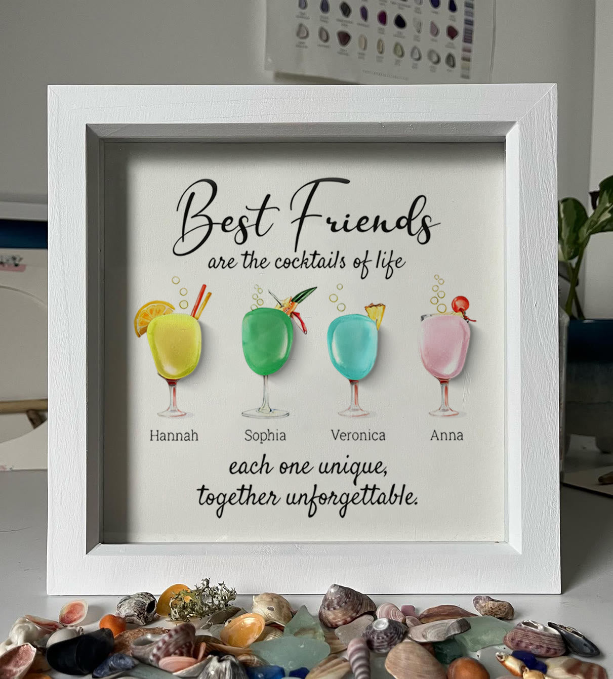 Best Friends Friendship Gift Seaglass Card Artwork With Frame - image 2