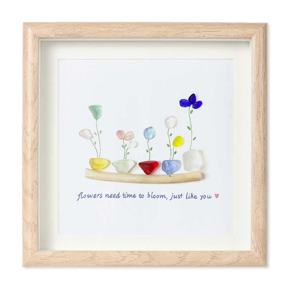 Encourage Colorful Flower Seaglass Card Artwork With Frame - Oak - 8" X 8" - image 8