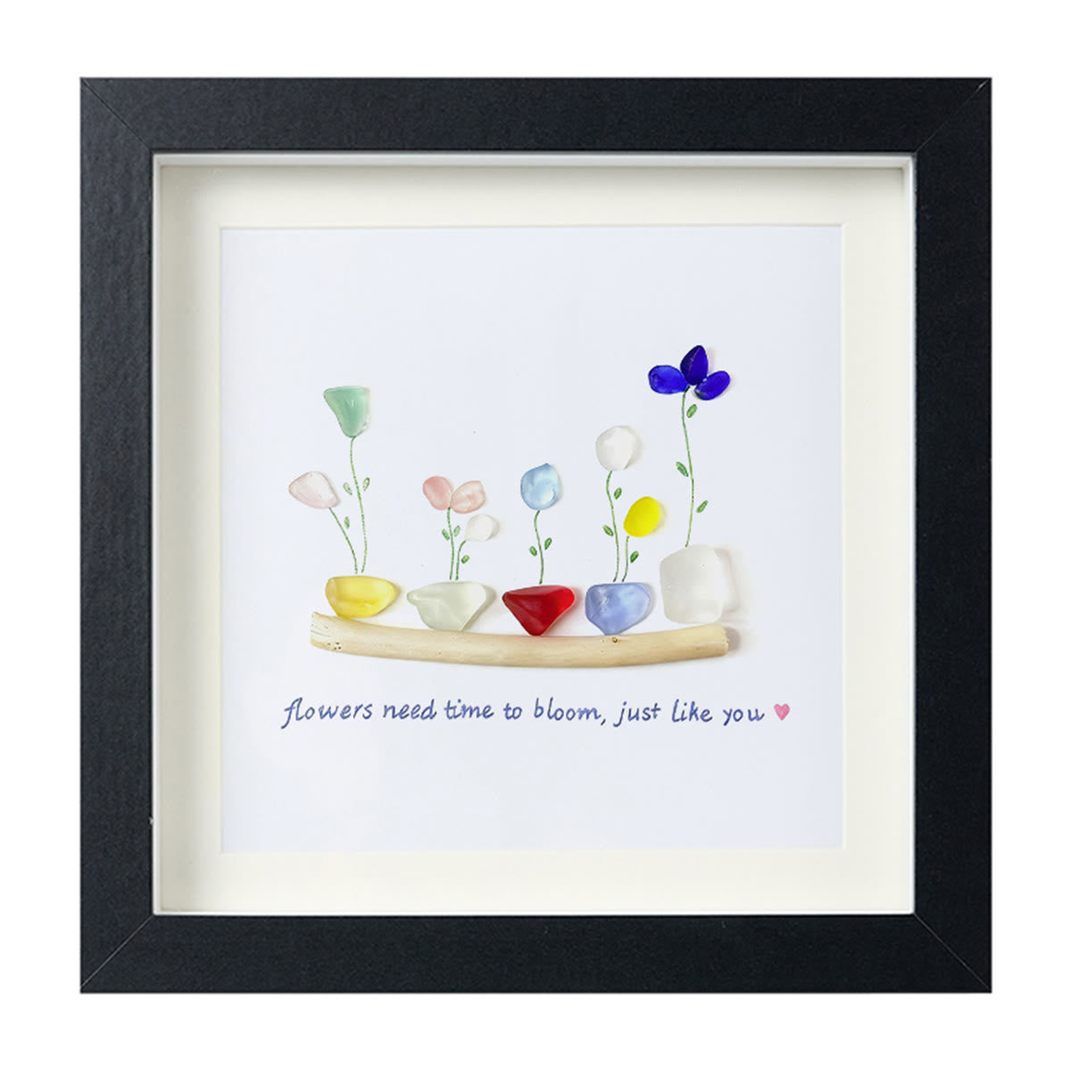 Encourage Colorful Flower Seaglass Card Artwork With Frame - Black - 8" X 8" - image 10