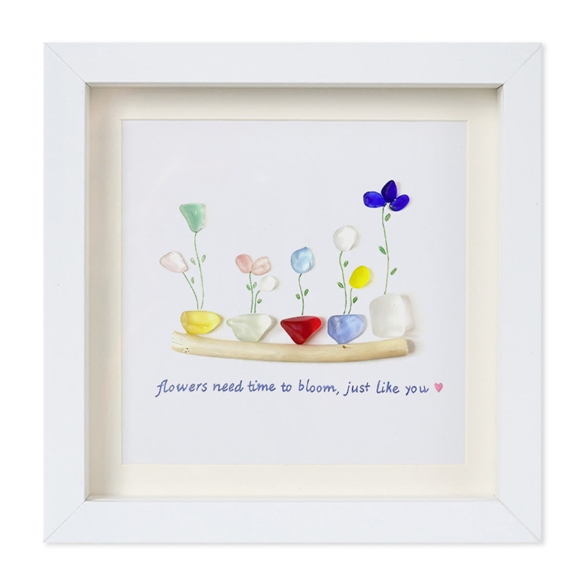 Encourage Colorful Flower Seaglass Card Artwork With Frame - White - 8" X 8" - image 11