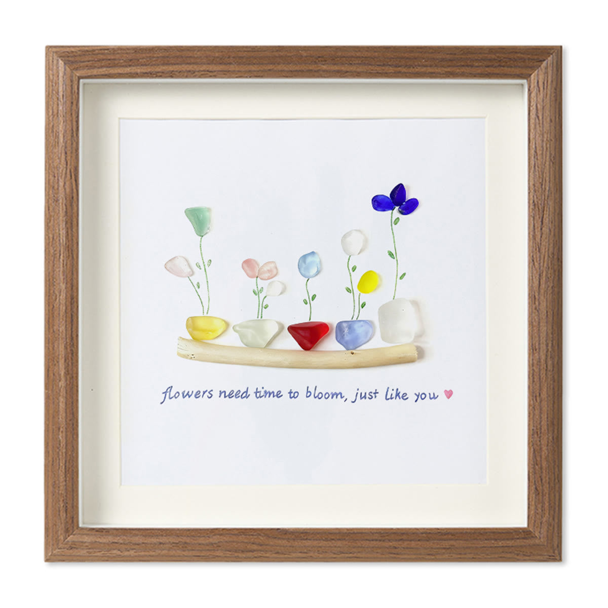 Encourage Colorful Flower Seaglass Card Artwork With Frame - Walnut Brown - 8" X 8" - image 9