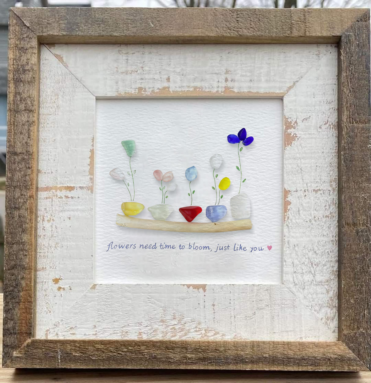 Encourage Colorful Flower Seaglass Card Artwork With Frame - image 3