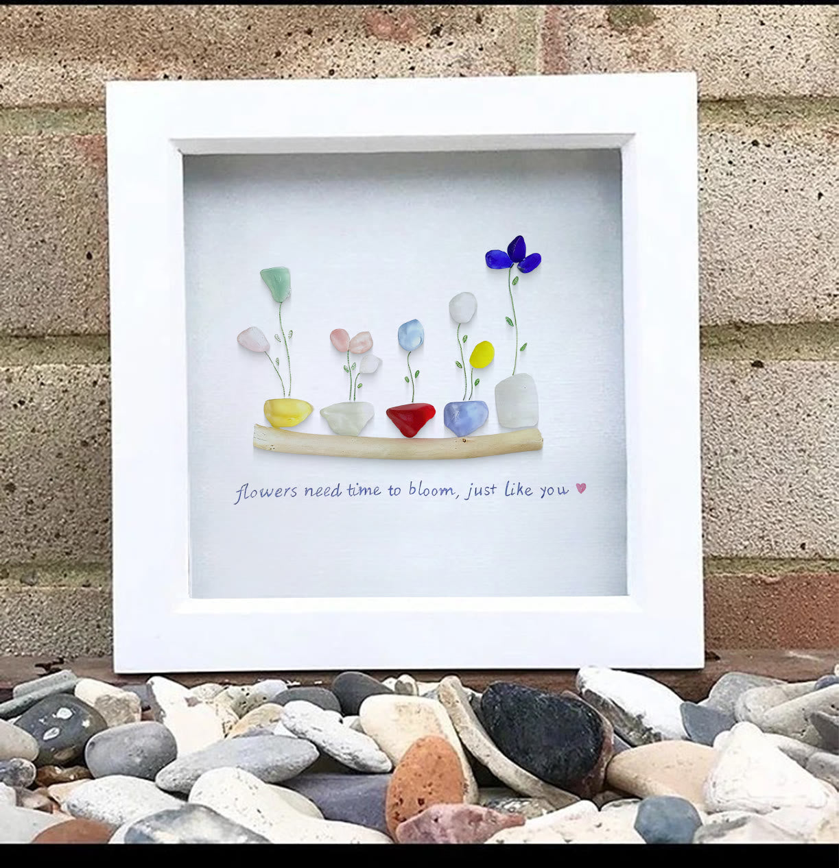 Encourage Colorful Flower Seaglass Card Artwork With Frame - image 2