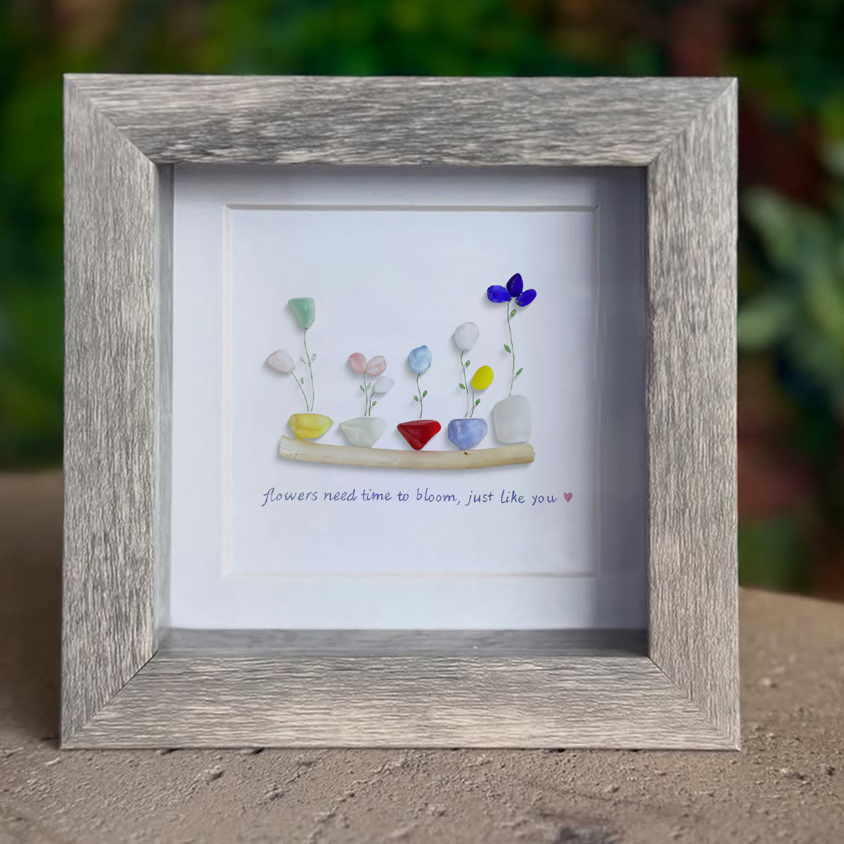 Encourage Colorful Flower Seaglass Card Artwork With Frame - image 4