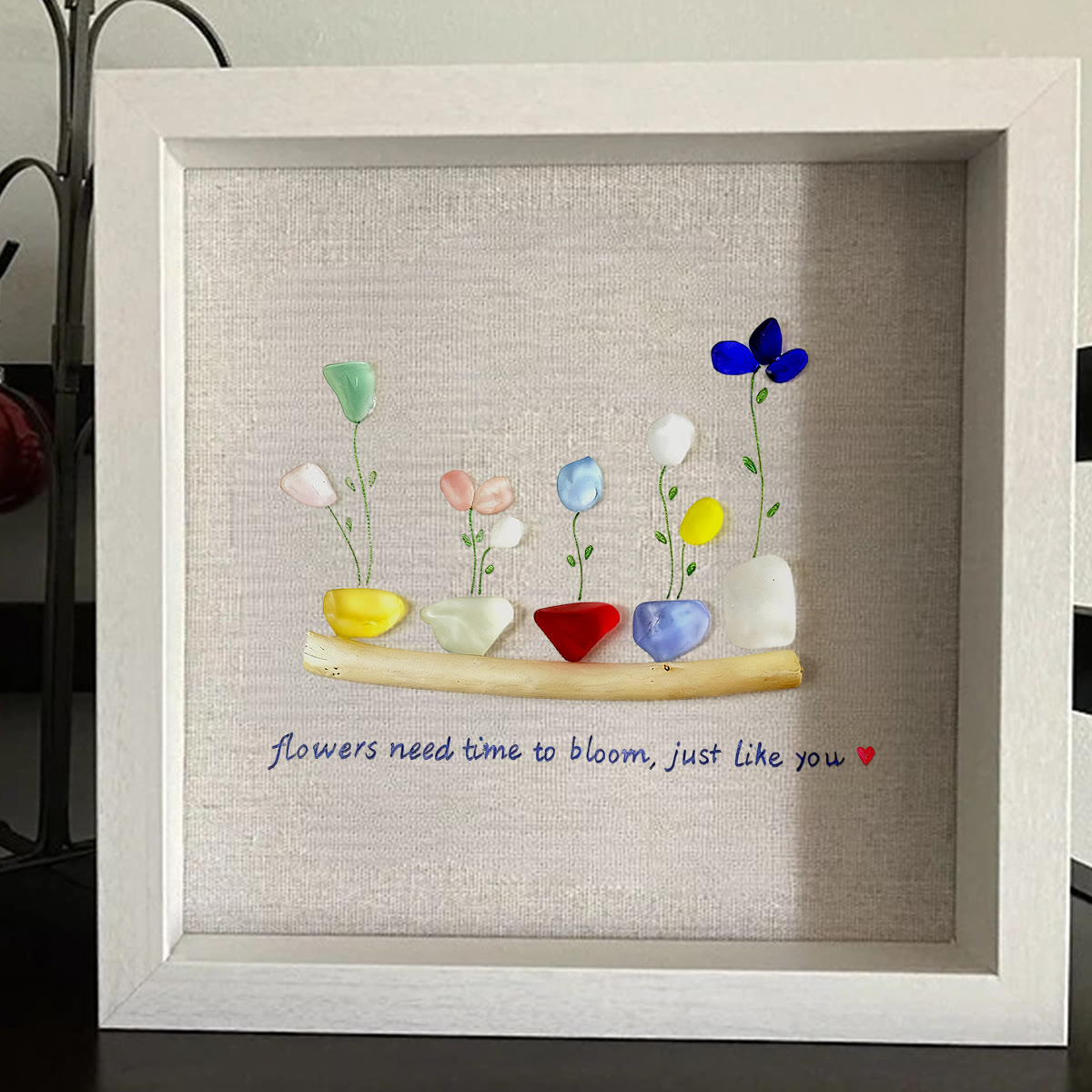 Encourage Colorful Flower Seaglass Card Artwork With Frame - image 6