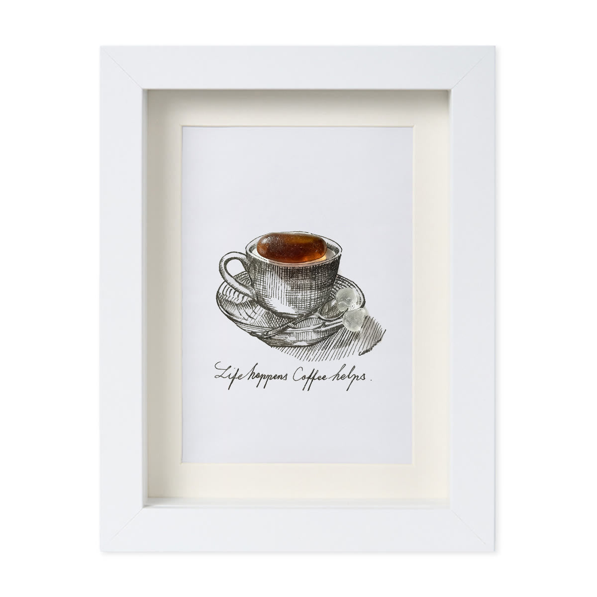 Life Happens Coffee Helps Seaglass Card Artwork With Frame - White - 8" X 6" - image 12
