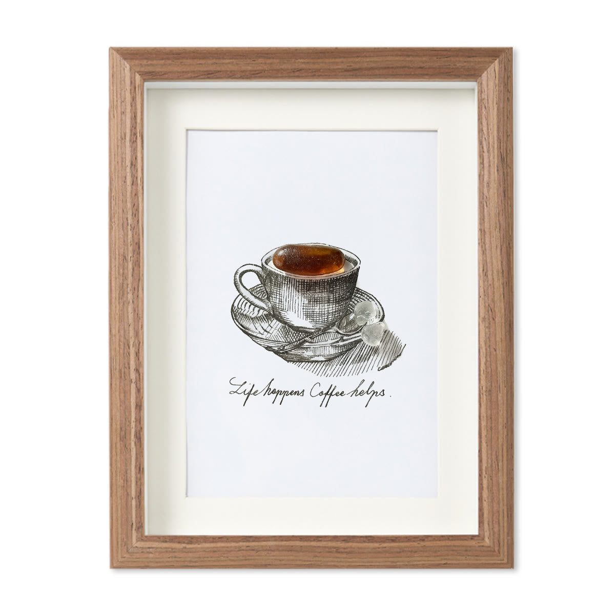 Life Happens Coffee Helps Seaglass Card Artwork With Frame - Walnut Brown - 8" X 6" - image 10