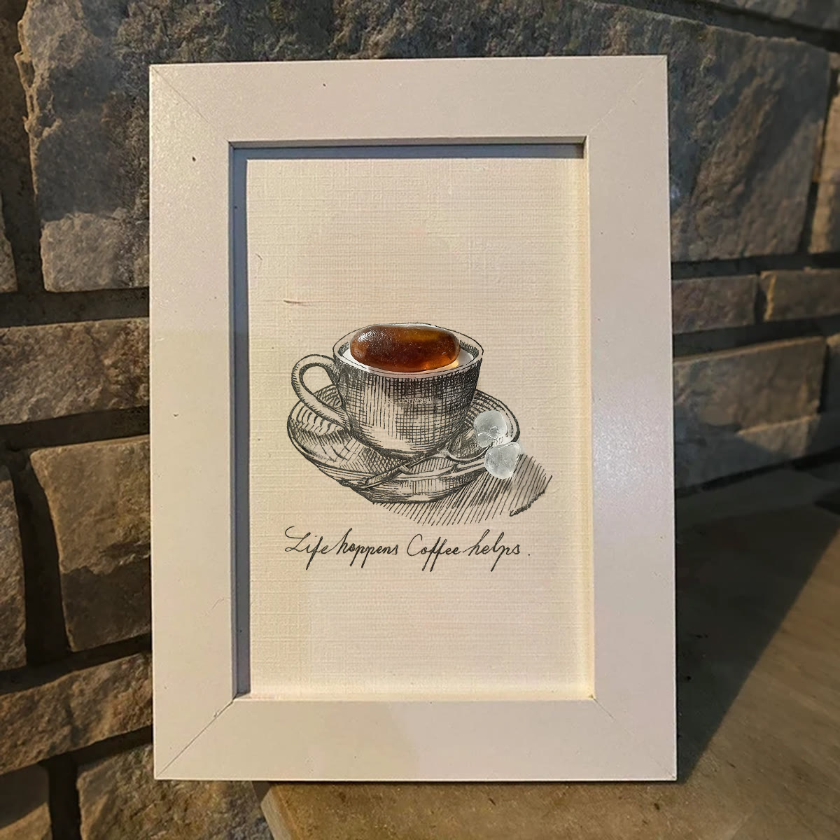 Life Happens Coffee Helps Seaglass Card Artwork With Frame - image 7