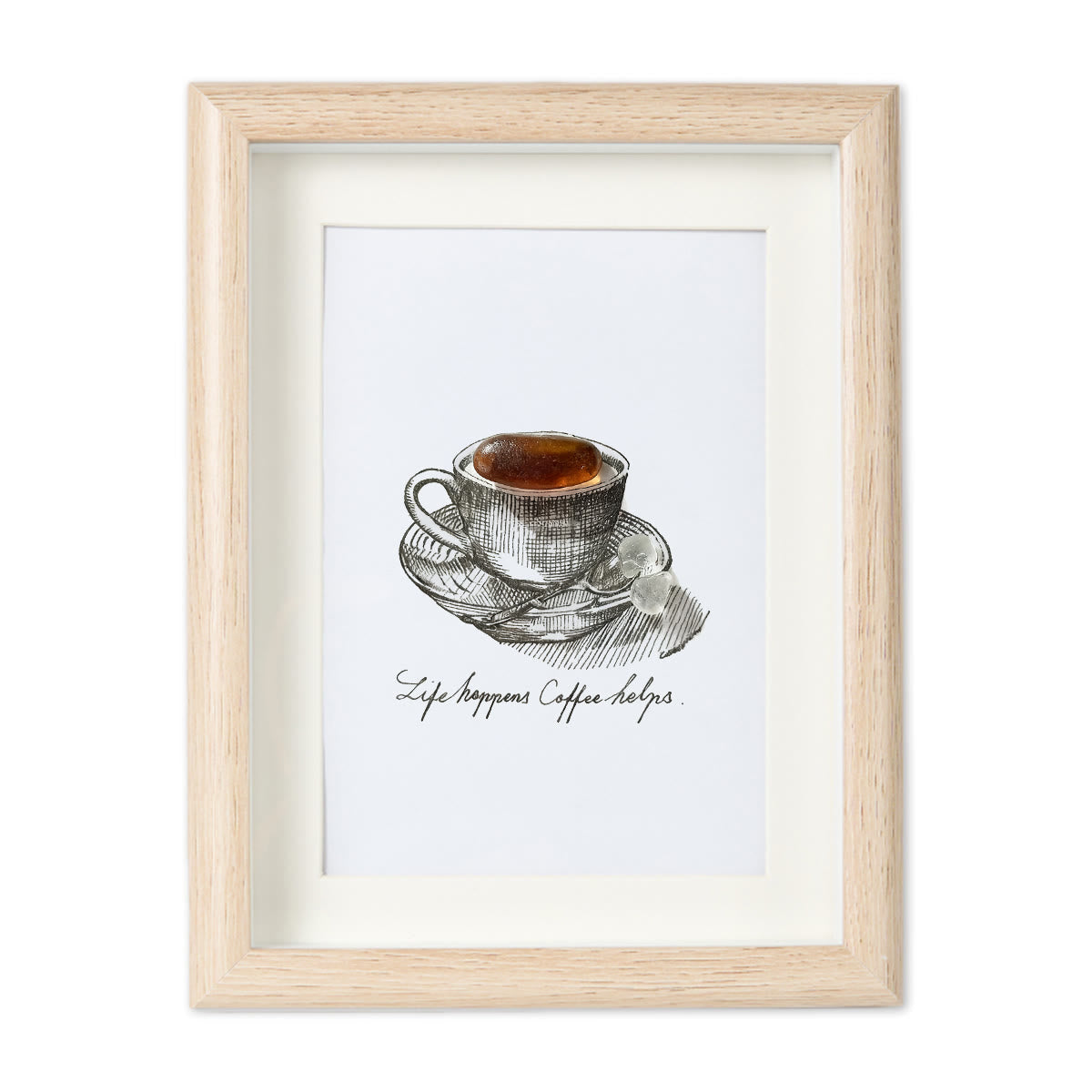 Life Happens Coffee Helps Seaglass Card Artwork With Frame - Oak - 8" X 6" - image 9