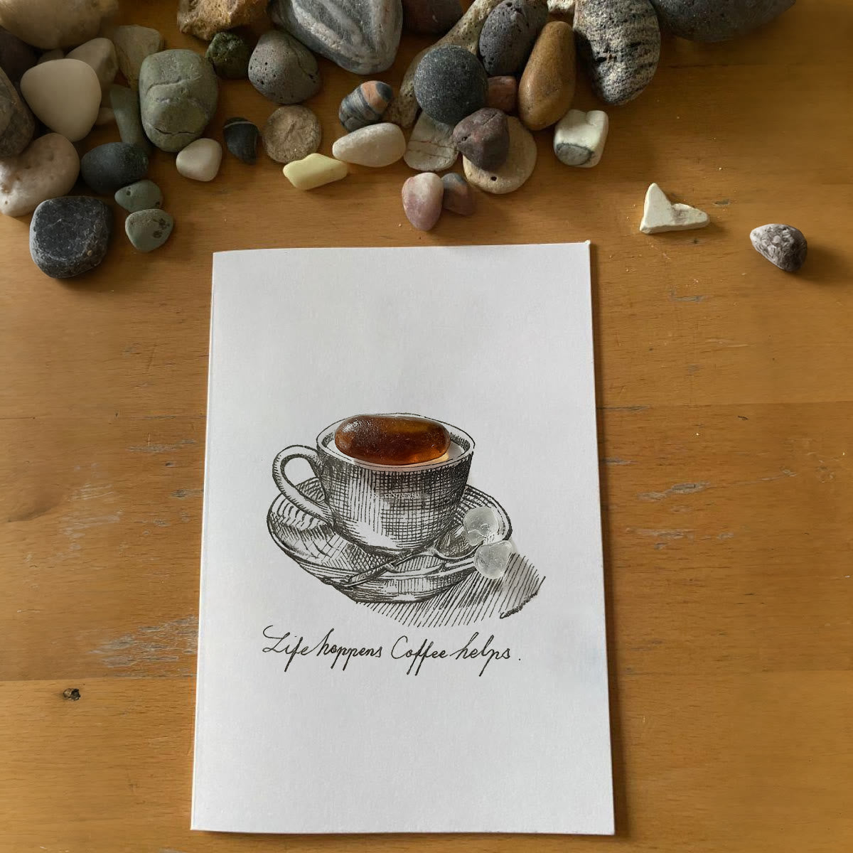 Life Happens Coffee Helps Seaglass Card Artwork With Frame - Seaglass Card - 8" X 6" - image 1