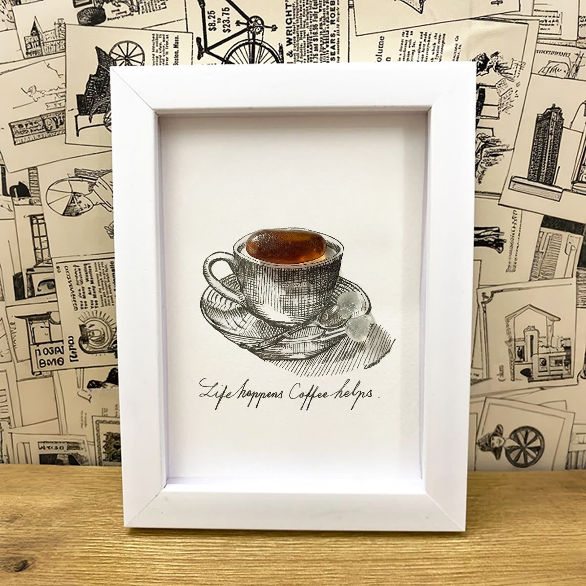 Life Happens Coffee Helps Seaglass Card Artwork With Frame - image 0