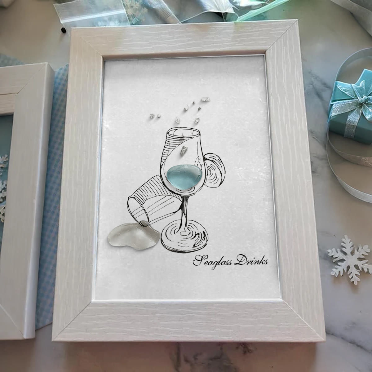 Cocktail Drinks Seaglass Card Artwork With Frame - image 3