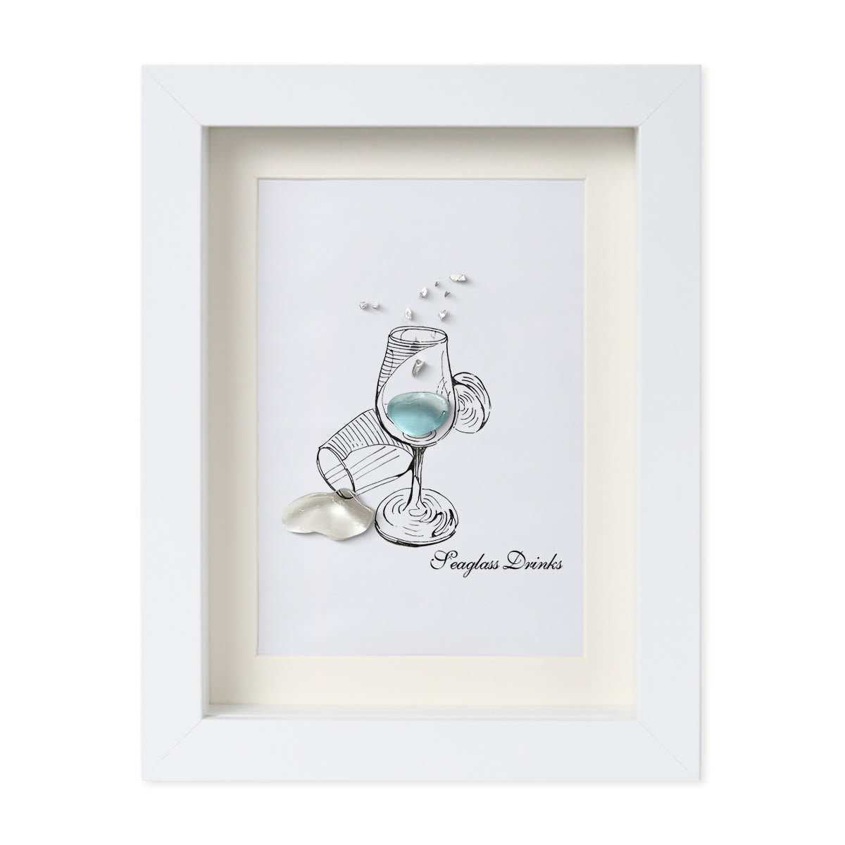 Cocktail Drinks Seaglass Card Artwork With Frame - White - 8" X 6" - image 10