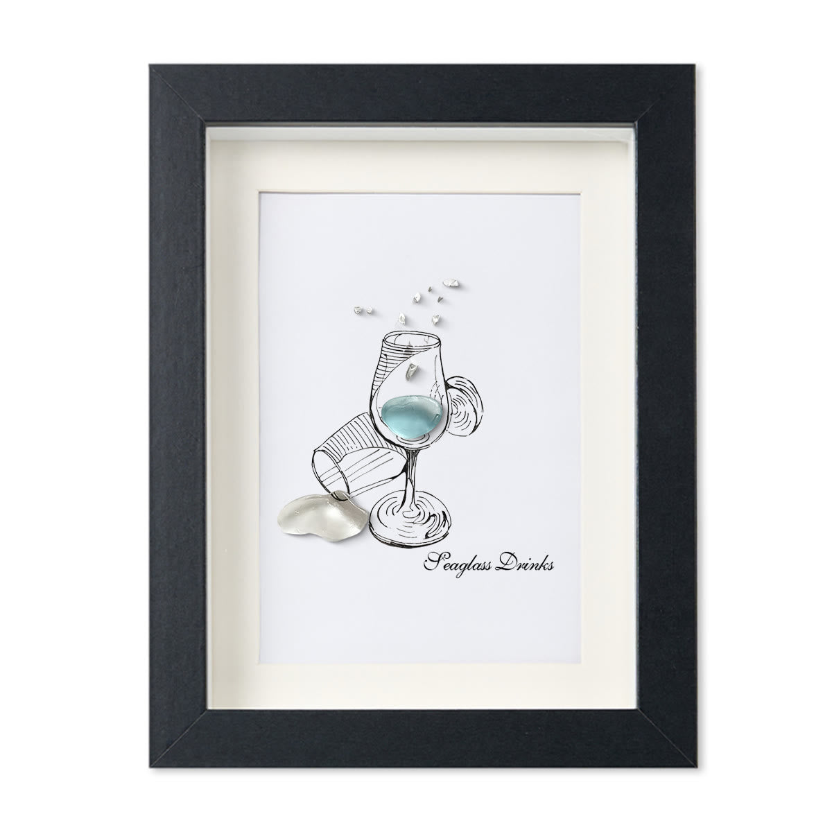 Cocktail Drinks Seaglass Card Artwork With Frame - Black - 8" X 6" - image 9