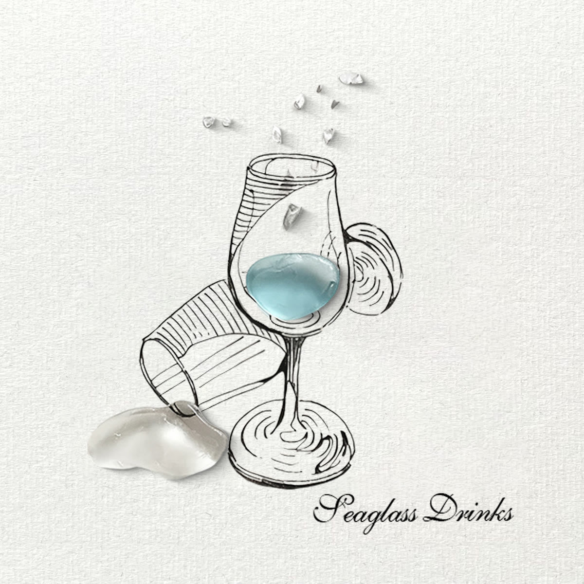 Cocktail Drinks Seaglass Card Artwork With Frame - Seaglass Card - 8" X 6" - image 1