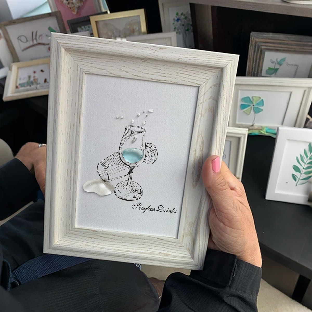 Cocktail Drinks Seaglass Card Artwork With Frame - image 2