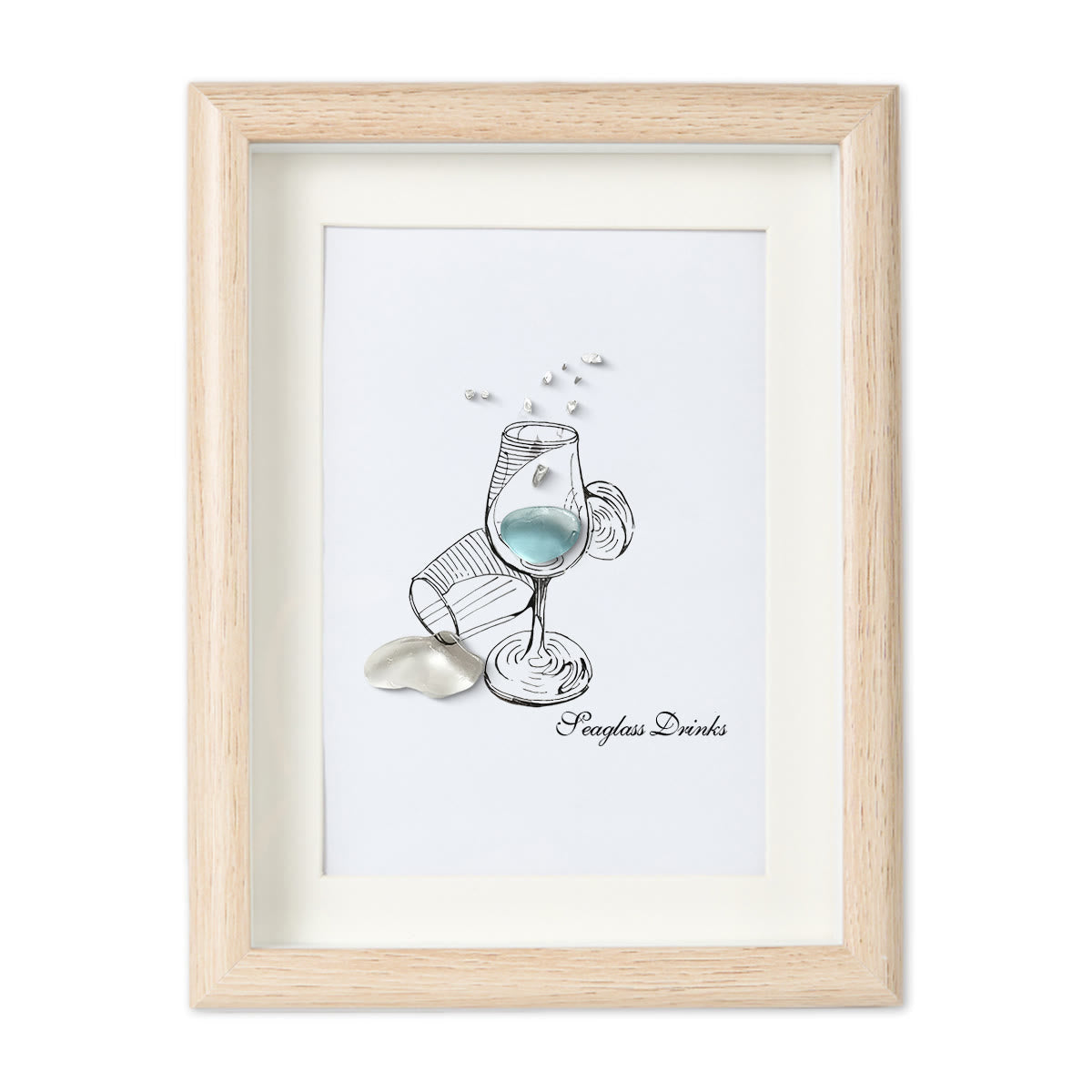 Cocktail Drinks Seaglass Card Artwork With Frame - Oak - 8" X 6" - image 7