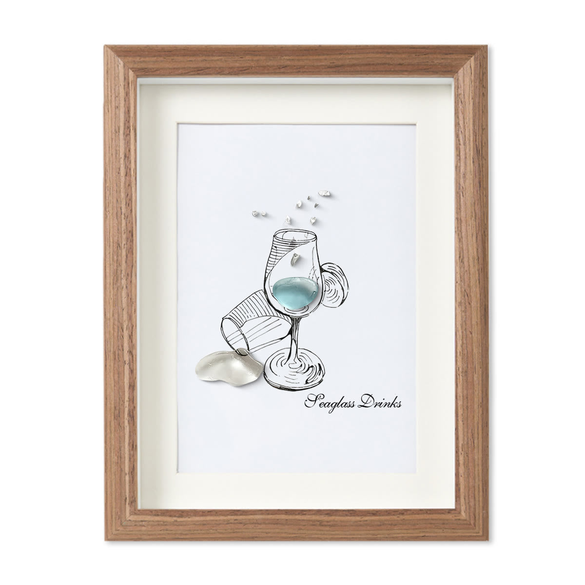 Cocktail Drinks Seaglass Card Artwork With Frame - Walnut Brown - 8" X 6" - image 8