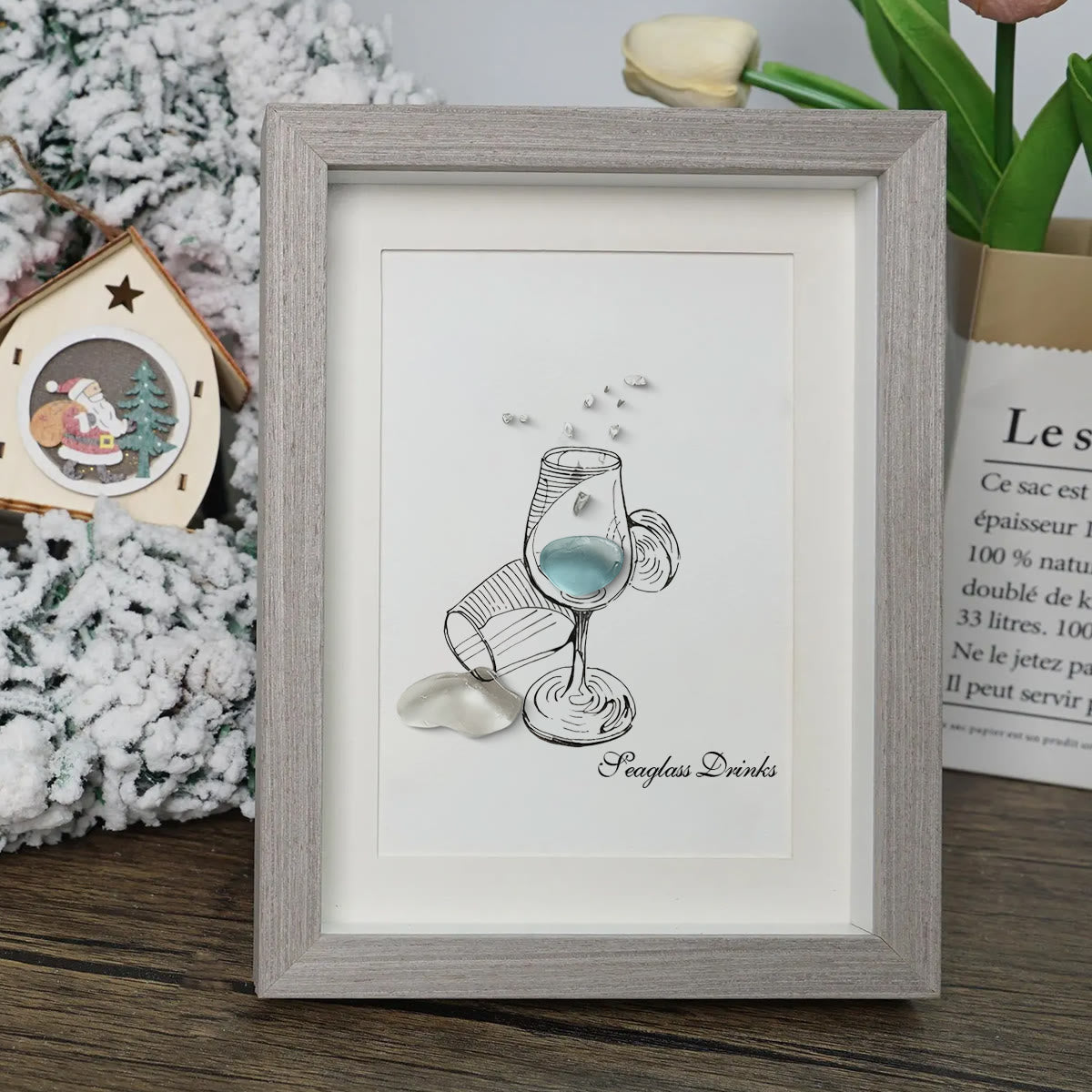 Cocktail Drinks Seaglass Card Artwork With Frame - image 4