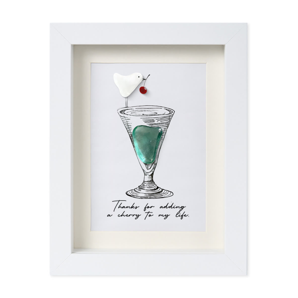Thanks For Adding A Cherry To My Life Seaglass Card Artwork With Frame - White - 8" X 6" - image 11