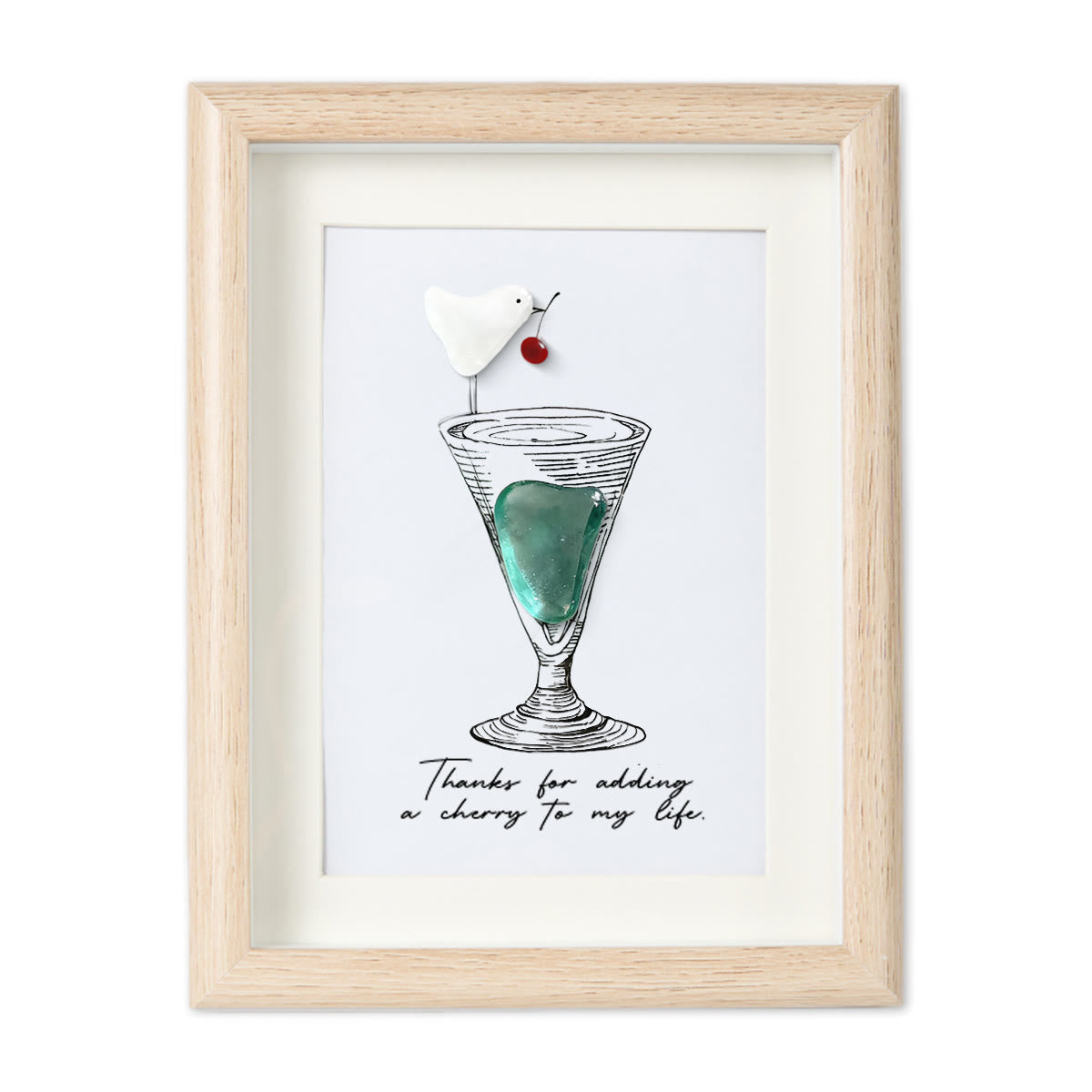 Thanks For Adding A Cherry To My Life Seaglass Card Artwork With Frame - Oak - 8" X 6" - image 8