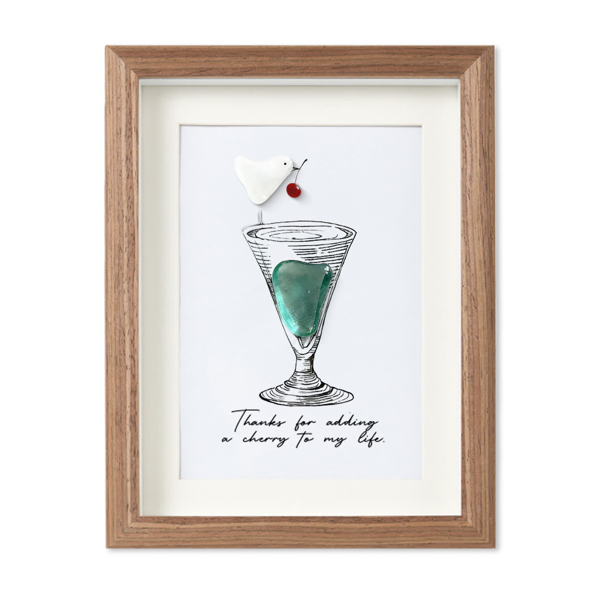 Thanks For Adding A Cherry To My Life Seaglass Card Artwork With Frame - Walnut Brown - 8" X 6" - image 9