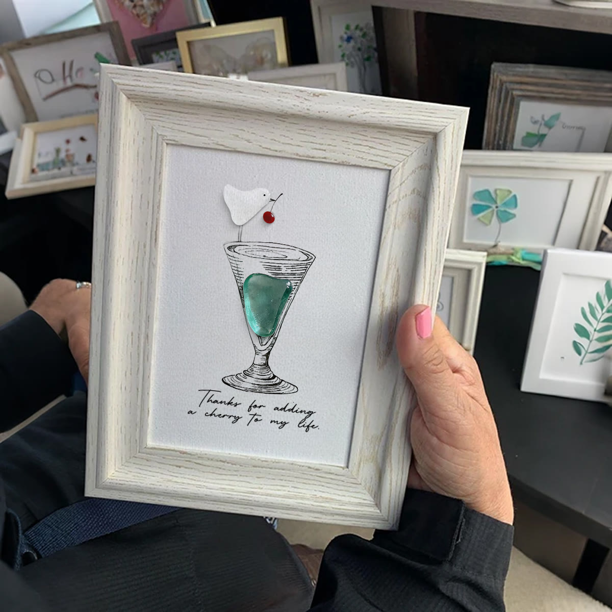 Thanks For Adding A Cherry To My Life Seaglass Card Artwork With Frame - image 2