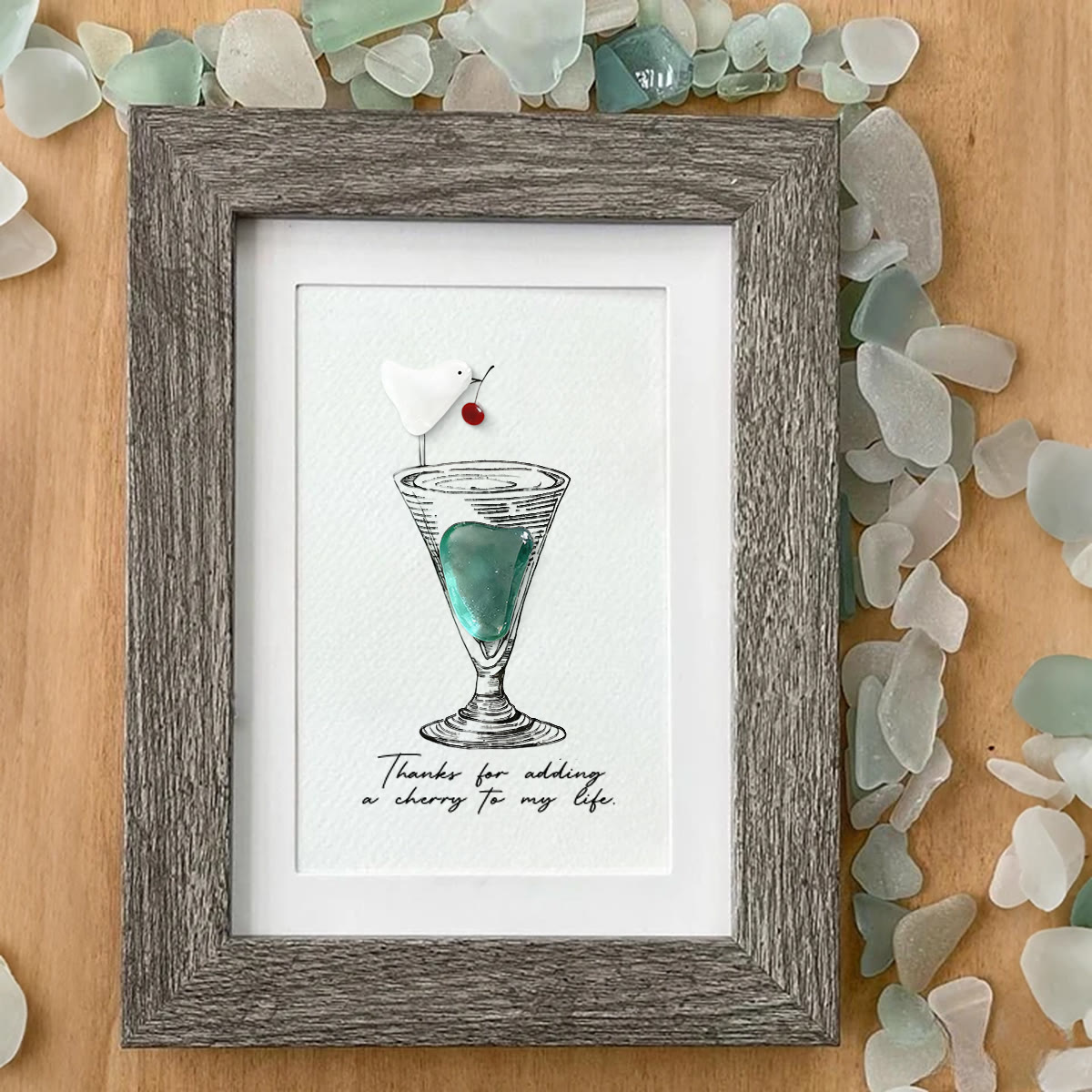 Thanks For Adding A Cherry To My Life Seaglass Card Artwork With Frame - image 4