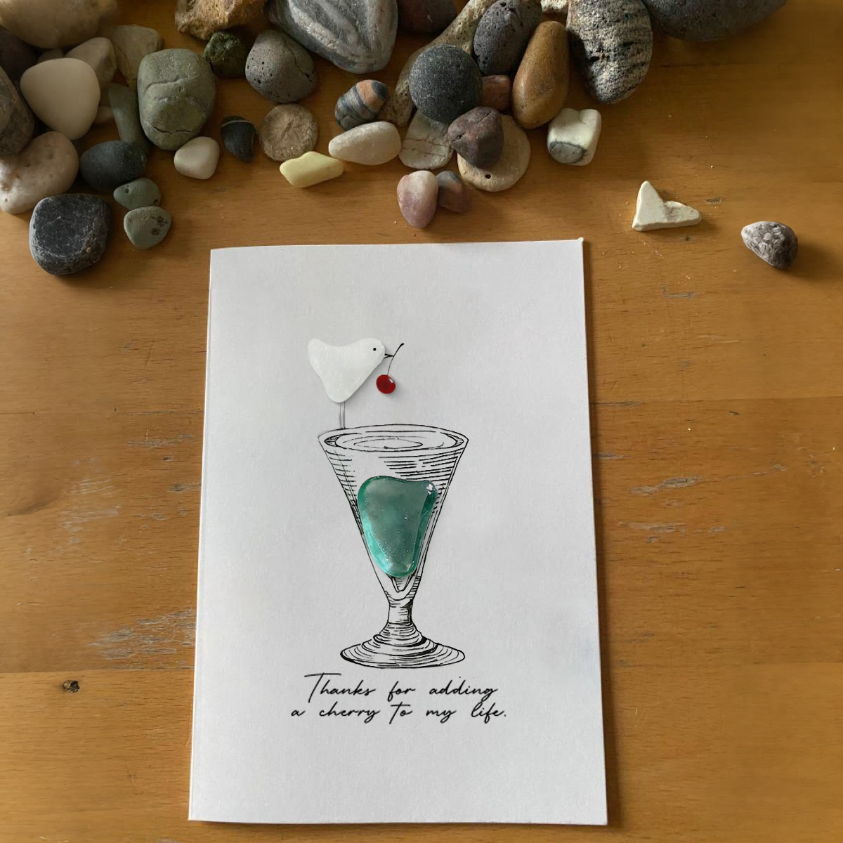 Thanks For Adding A Cherry To My Life Seaglass Card Artwork With Frame - Seaglass Card - 8" X 6" - image 1