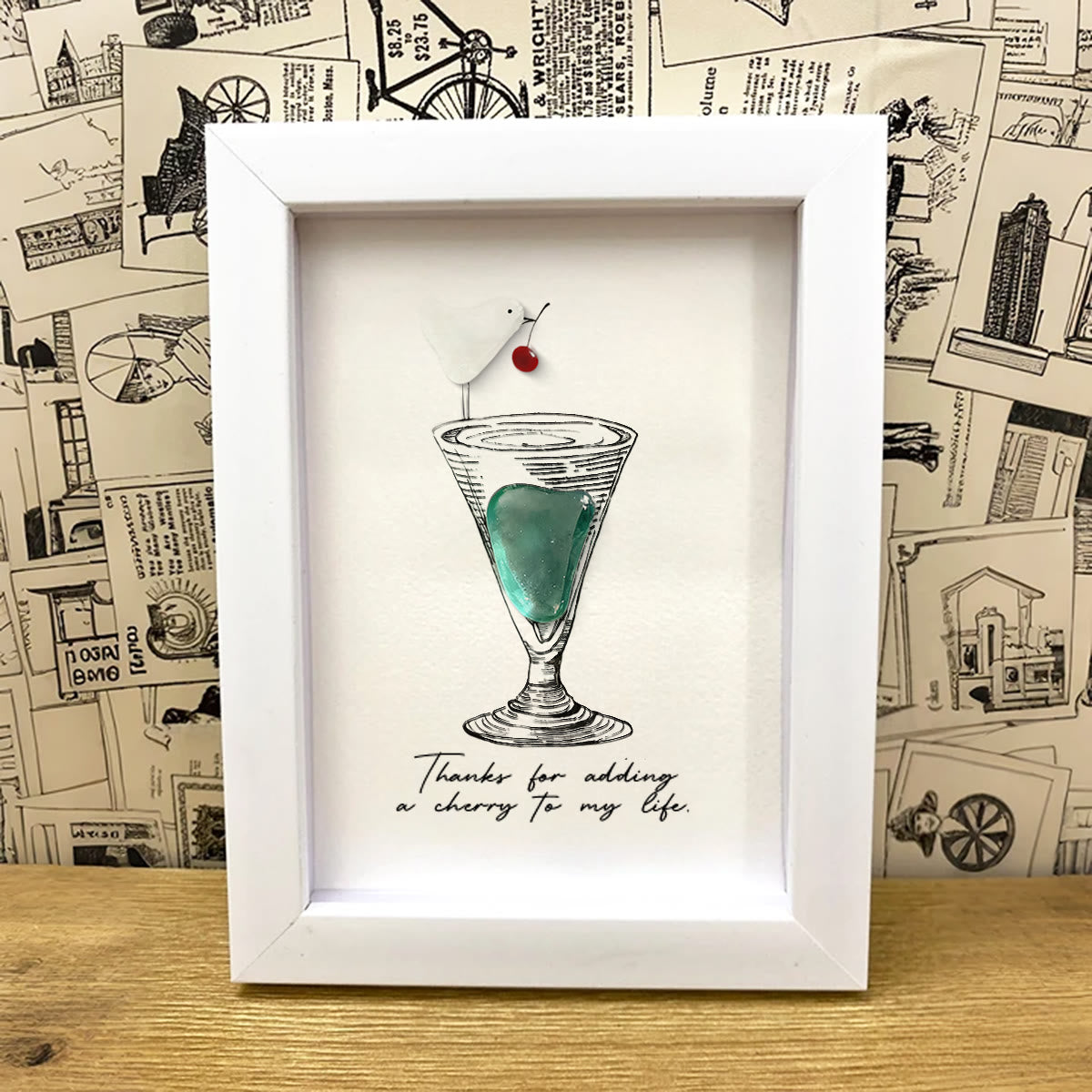 Thanks For Adding A Cherry To My Life Seaglass Card Artwork With Frame - image 3