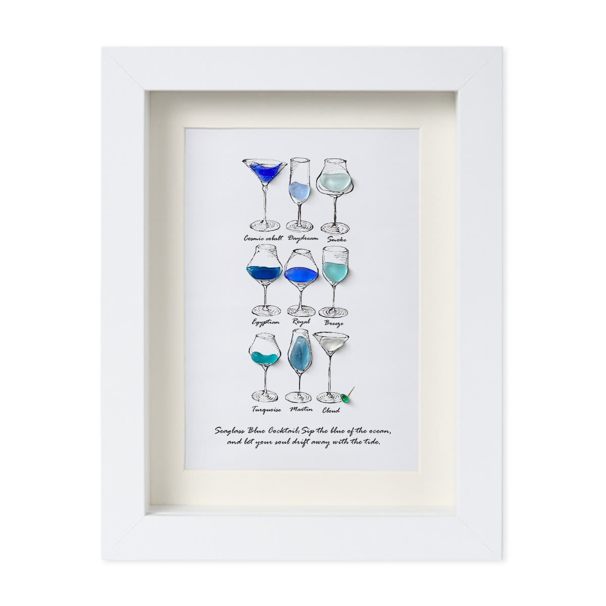 Dreamy Blue Cocktail Seaglass Card Artwork With Frame - White - 8" X 6" - image 11