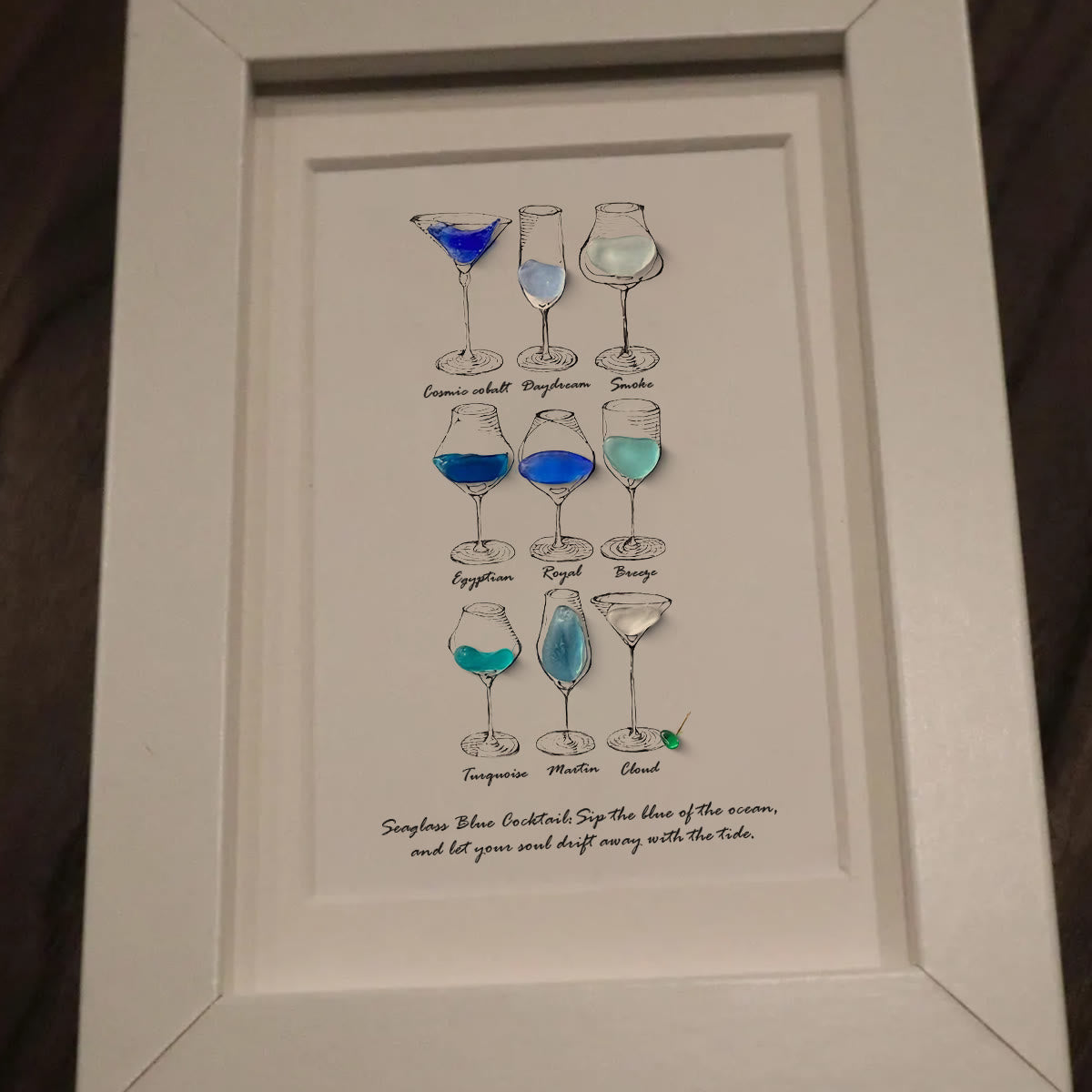 Dreamy Blue Cocktail Seaglass Card Artwork With Frame - image 7