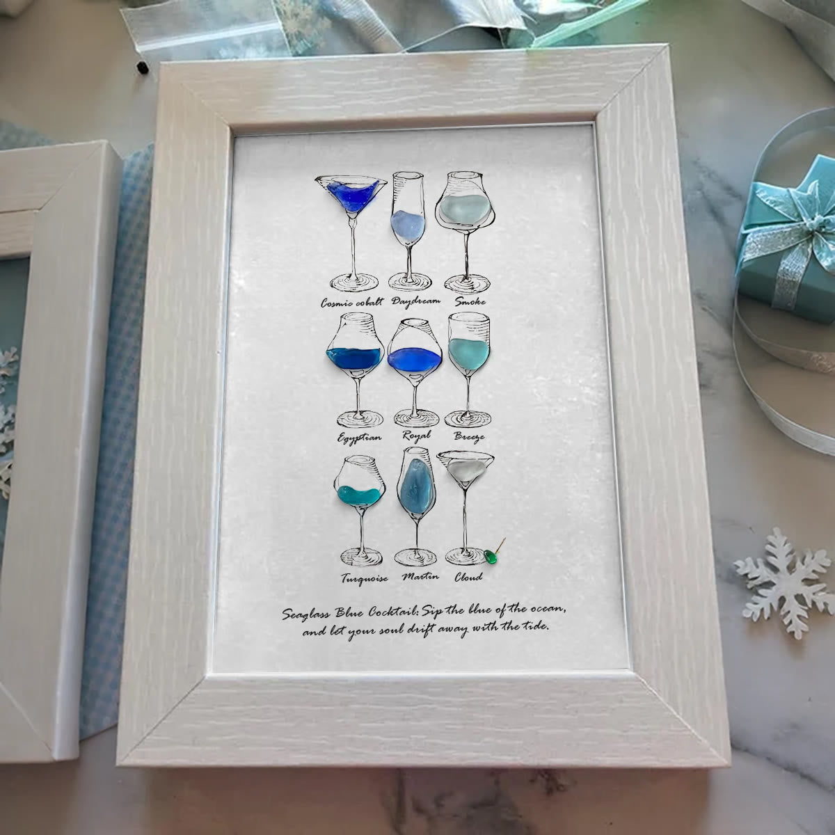 Dreamy Blue Cocktail Seaglass Card Artwork With Frame - image 0