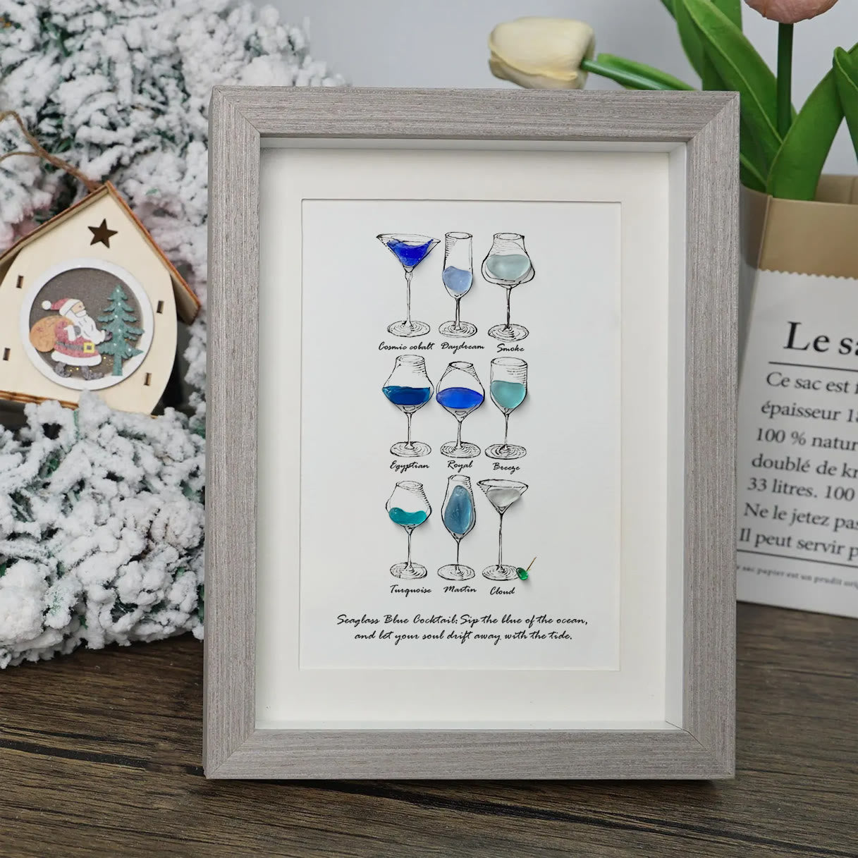 Dreamy Blue Cocktail Seaglass Card Artwork With Frame - image 2