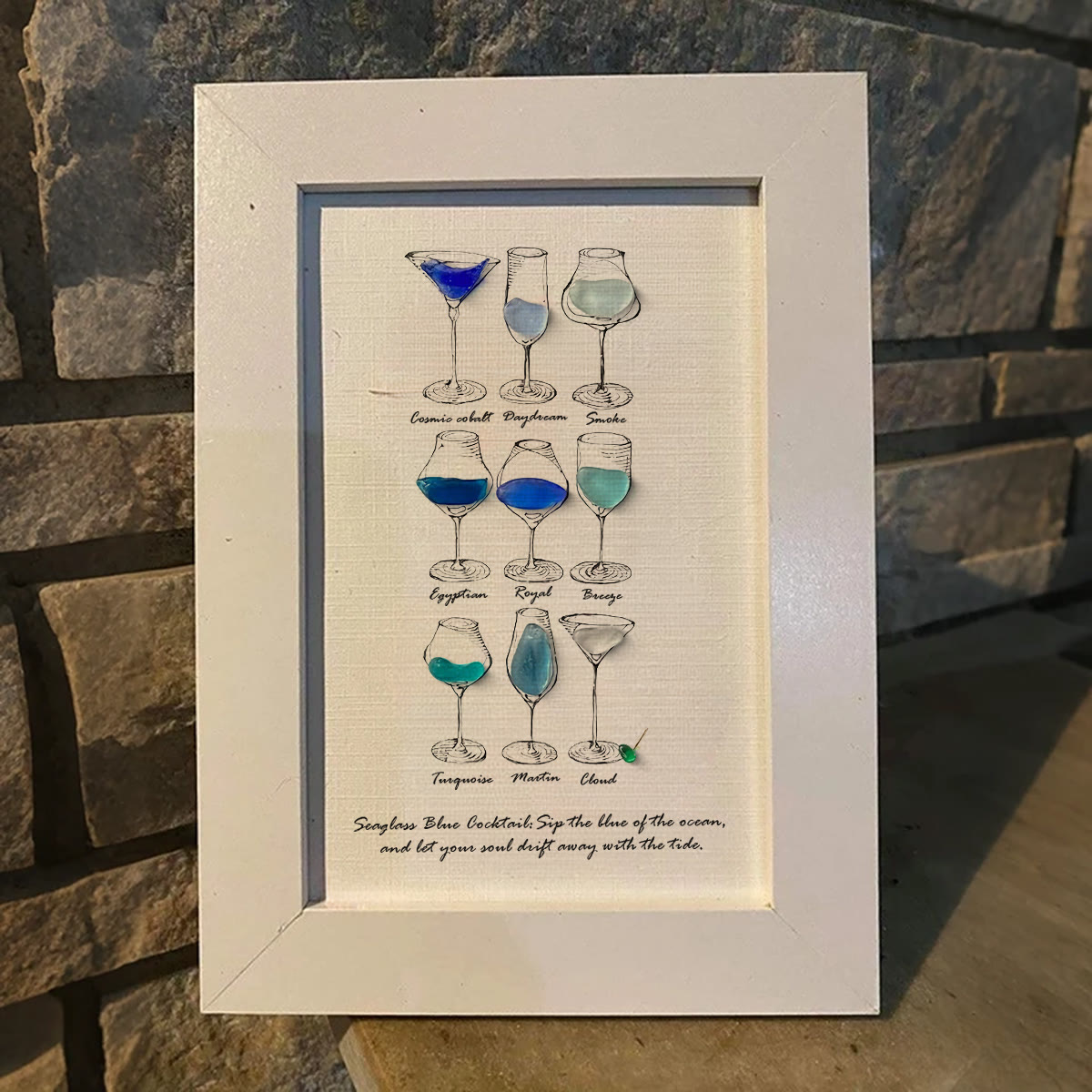 Dreamy Blue Cocktail Seaglass Card Artwork With Frame - image 6