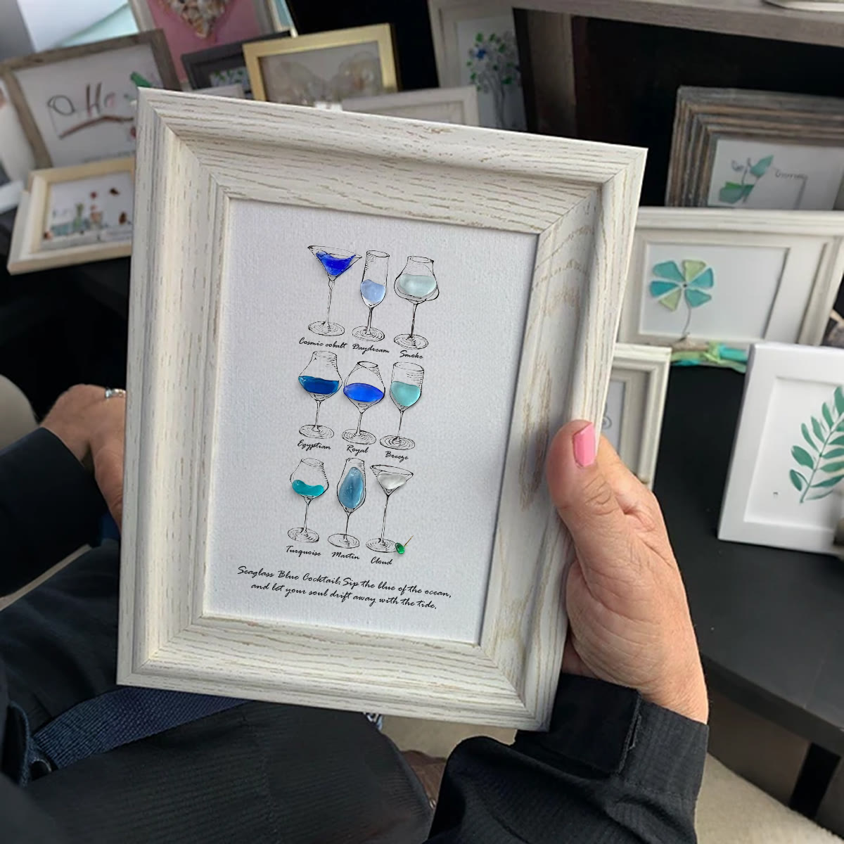 Dreamy Blue Cocktail Seaglass Card Artwork With Frame - image 3