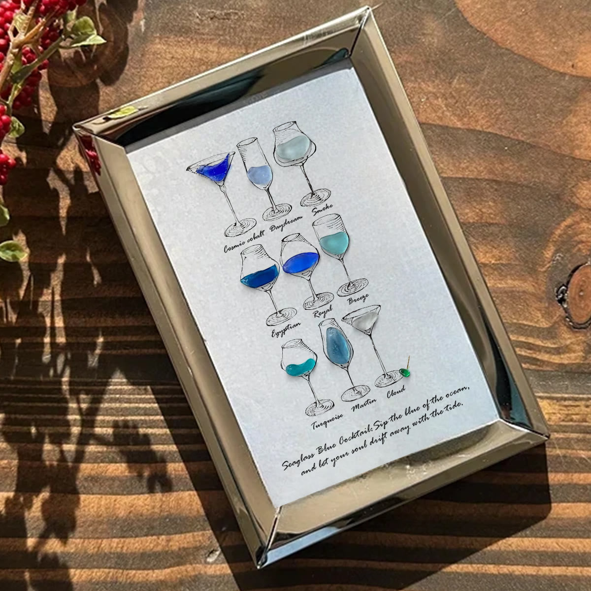 Dreamy Blue Cocktail Seaglass Card Artwork With Frame - image 4