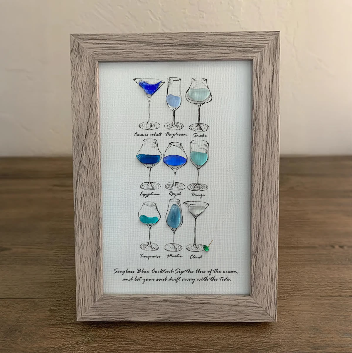 Dreamy Blue Cocktail Seaglass Card Artwork With Frame - image 5