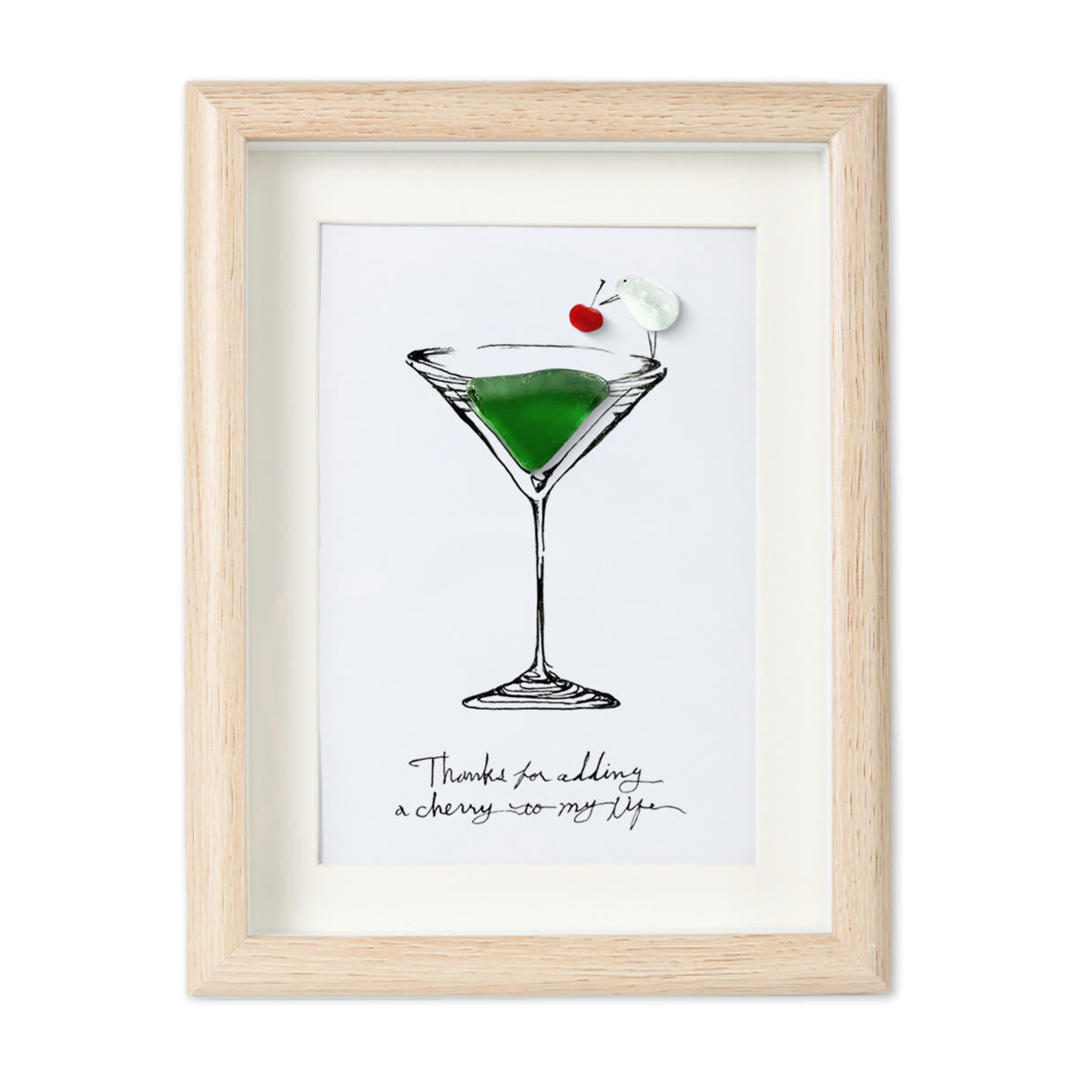 Thanks For Adding A Cherry To My Life Seaglass Card Artwork With Frame - Oak - 8" X 6" - image 7