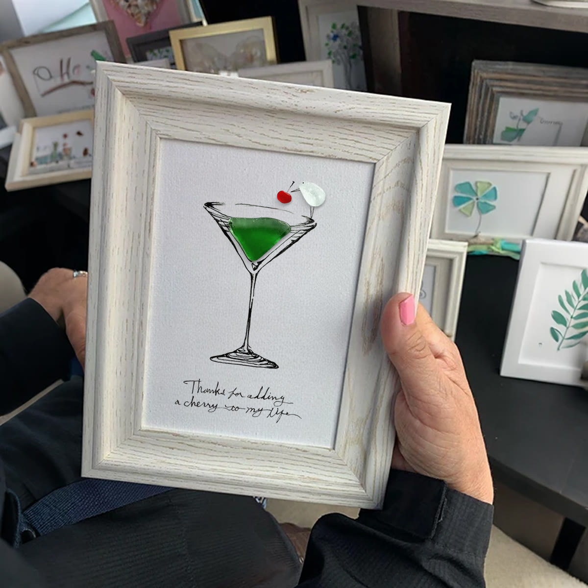 Thanks For Adding A Cherry To My Life Seaglass Card Artwork With Frame - image 0
